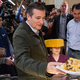 Here he is at Mars Cheese Castle in Kenosha, Wisc. with a real-life cheese head.